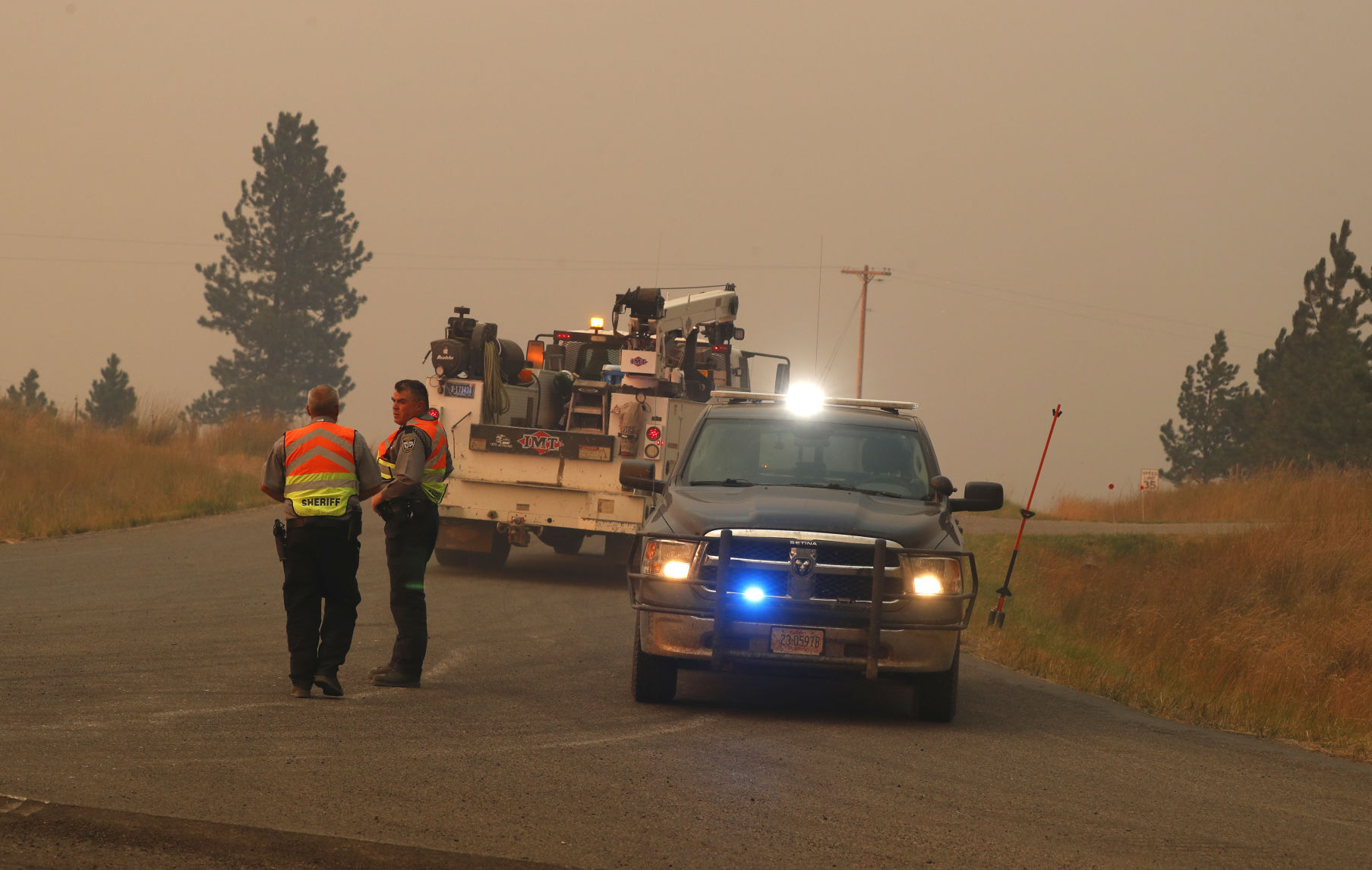 Deputies block a road